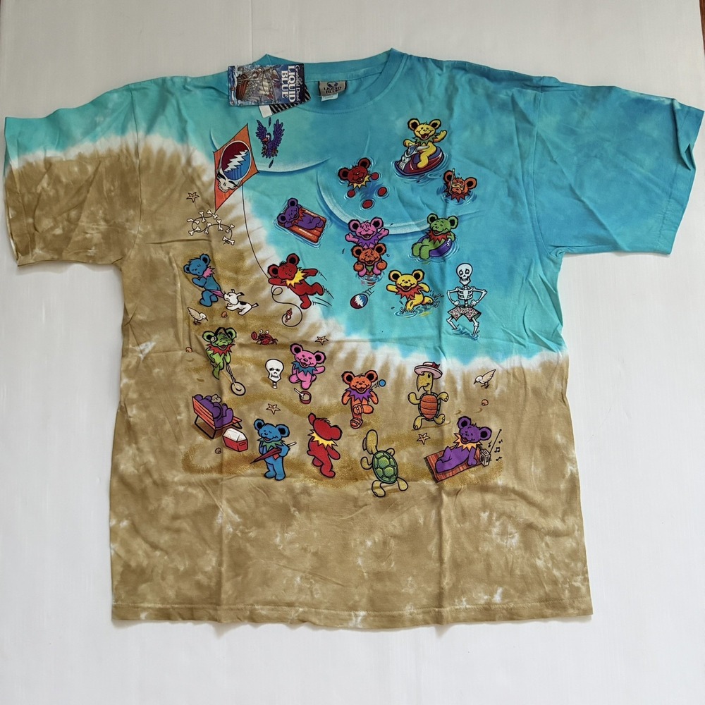 Vtg 1999 *NWT* Grateful Dead Beach Bears Liquid Blue Tie Dye Shirt XL